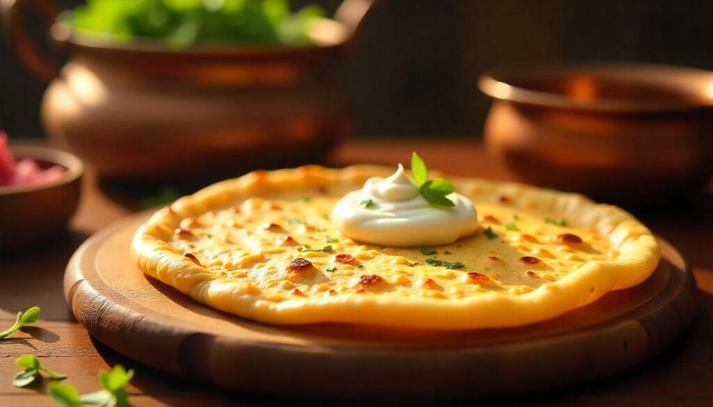 Soft and fluffy high-protein paratha topped with curd and herbs — part of an eggtarian high protein diet plan under ₹3000/month: affordable & nutritious Indian meal.